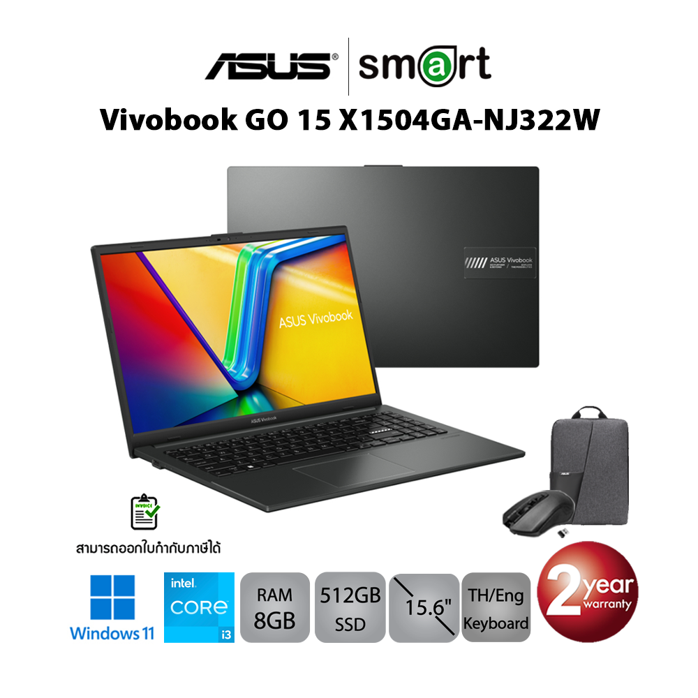 โน๊ตบุ๊ค Notebook Asus Vivobook GO 15 X1504GA-NJ322W i3-N305/8GB/512GB/15.6"/Win11 (Mixed Black)