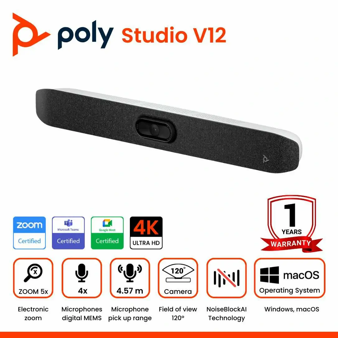 Poly Studio V12 USB Video Bar for small rooms