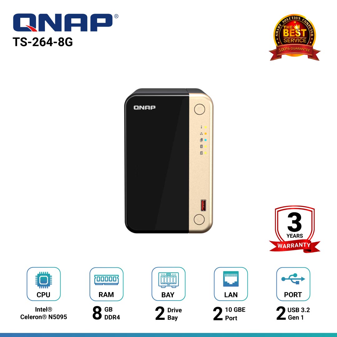 QNAP TS-264-8G -2Bay อุปกรณ์จัดเก็บข้อมูลบนเครือข่าย