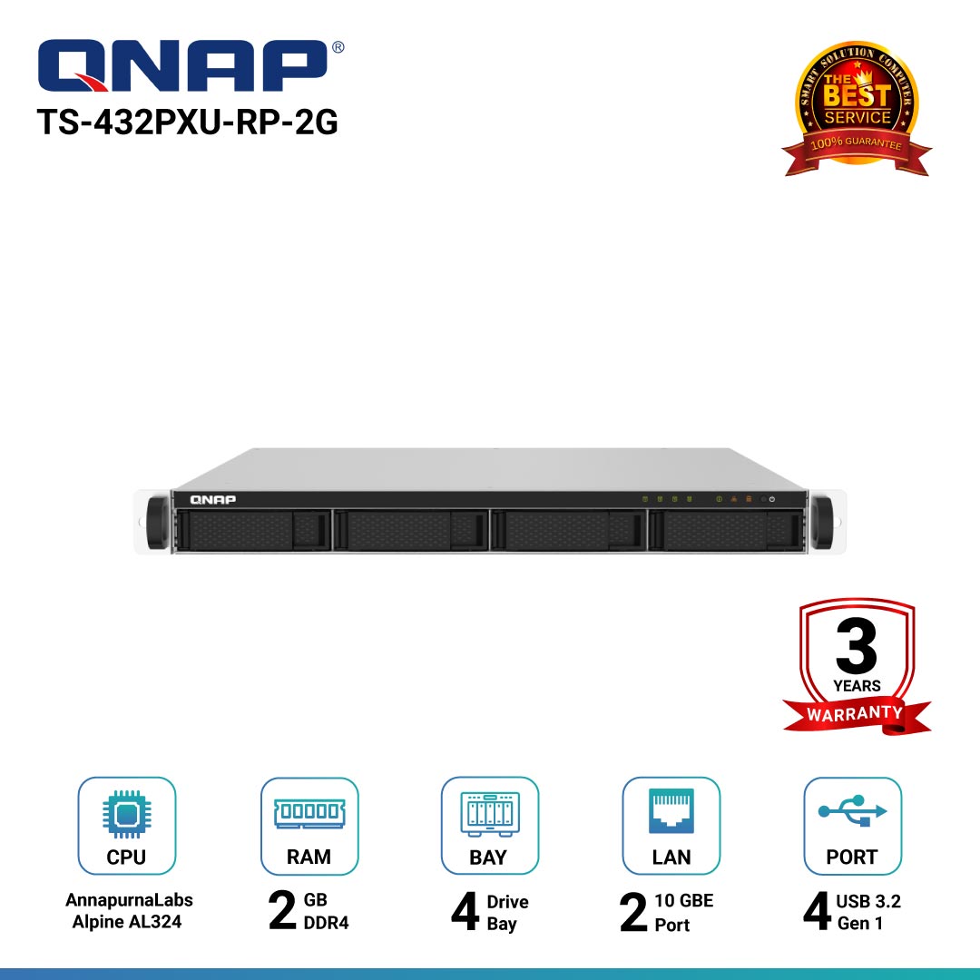 QNAP TS-432PXU-RP-2G/4-BAY อุปกรณ์จัดเก็บข้อมูลบนเครือข่าย