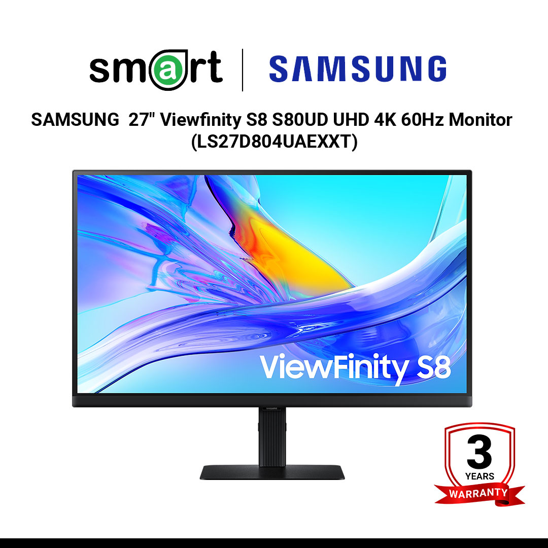จอมอนิเตอร์  SAMSUNG&nbsp; 27" Viewfinity S8 S80UD UHD 4K 60Hz Monitor (IPS, HDMI, DP, USB-C, LAN) - LS27D804UAEXXT