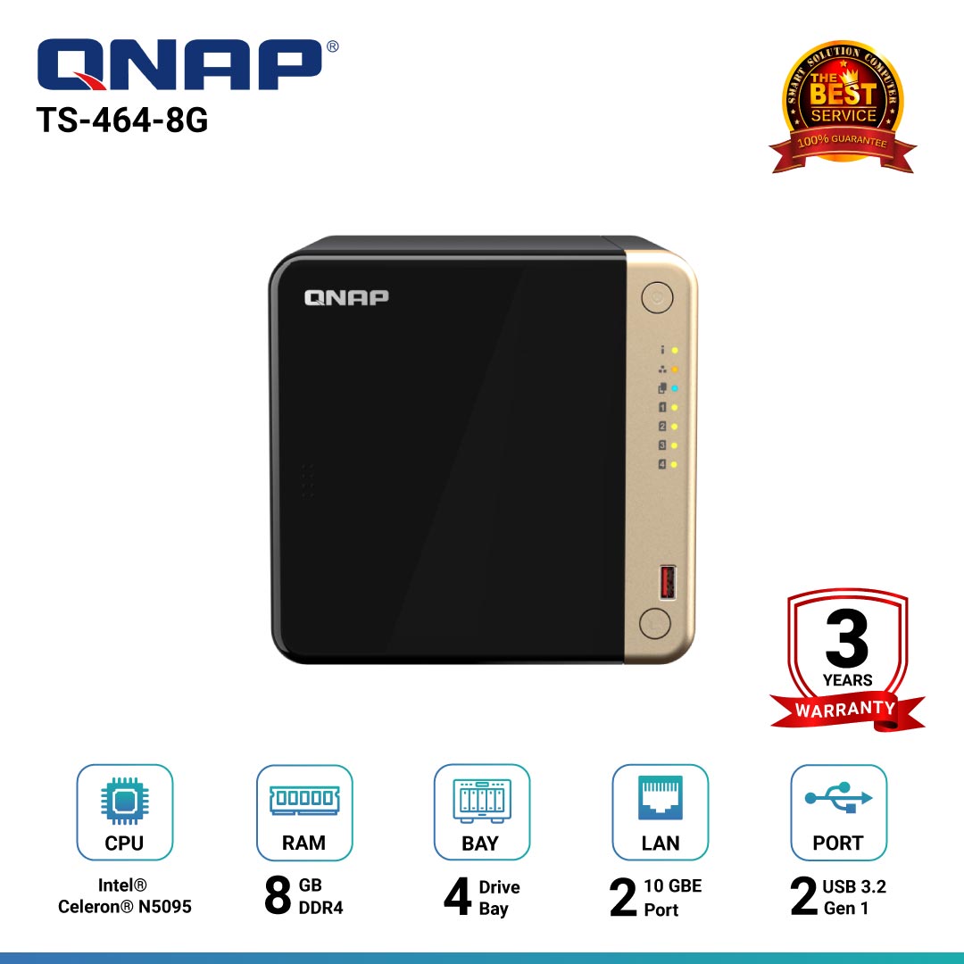 QNAP TS-464-8G 4-Bay NAS อุปกรณ์จัดเก็บข้อมูลบนเครือข่าย