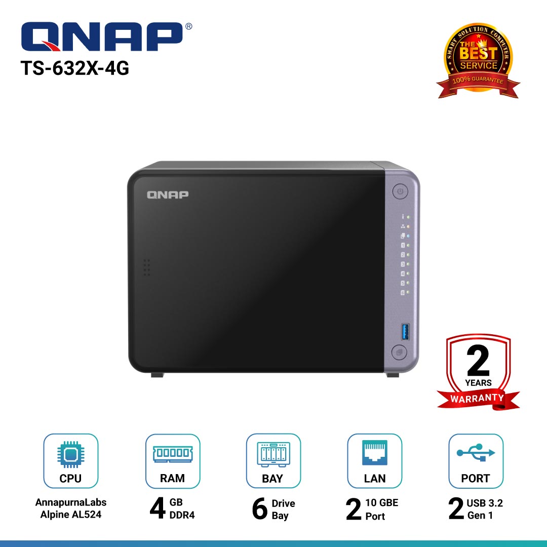 QNAP TS-632X-4G 6-Bay NAS อุปกรณ์จัดเก็บข้อมูลบนเครือข่าย