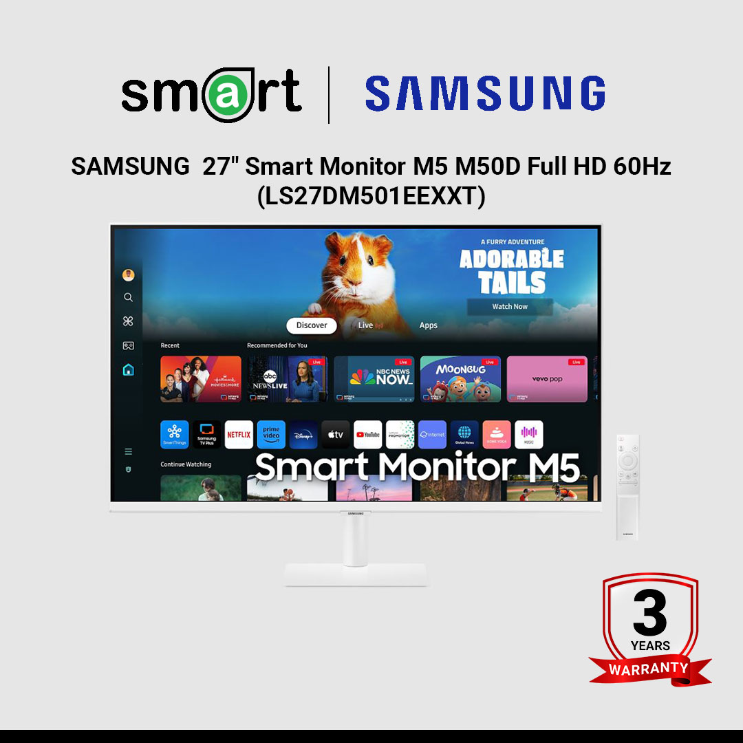 จอมอนิเตอร์  SAMSUNG&nbsp; 27" Smart Monitor M5 M50D Full HD 60Hz (VA, HDMI, USB) - LS27DM501EEXXT