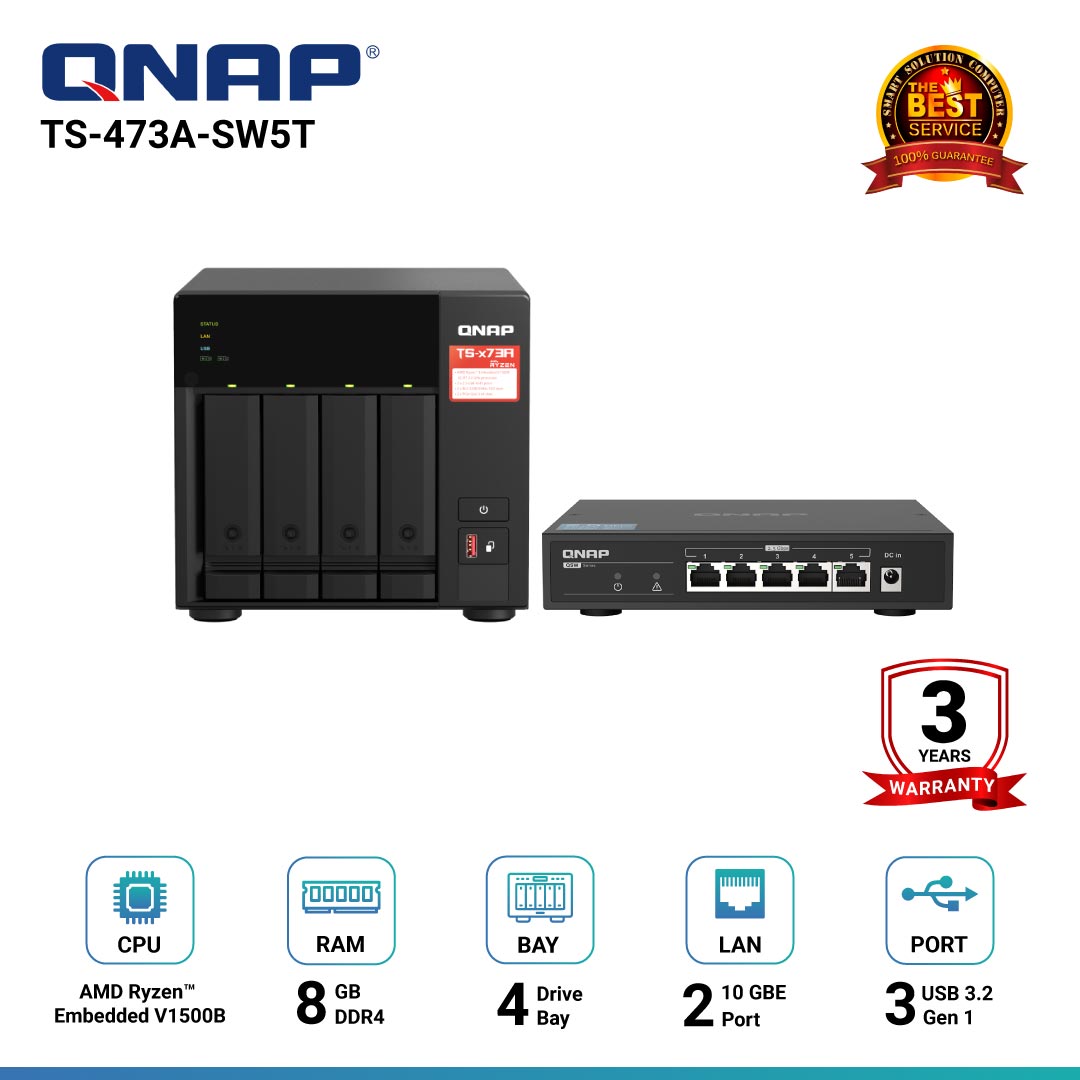 Qnap TS-473A-SW5T 4-Bay Nas อุปกรณ์จัดเก็บข้อมูลบนเครือข่าย