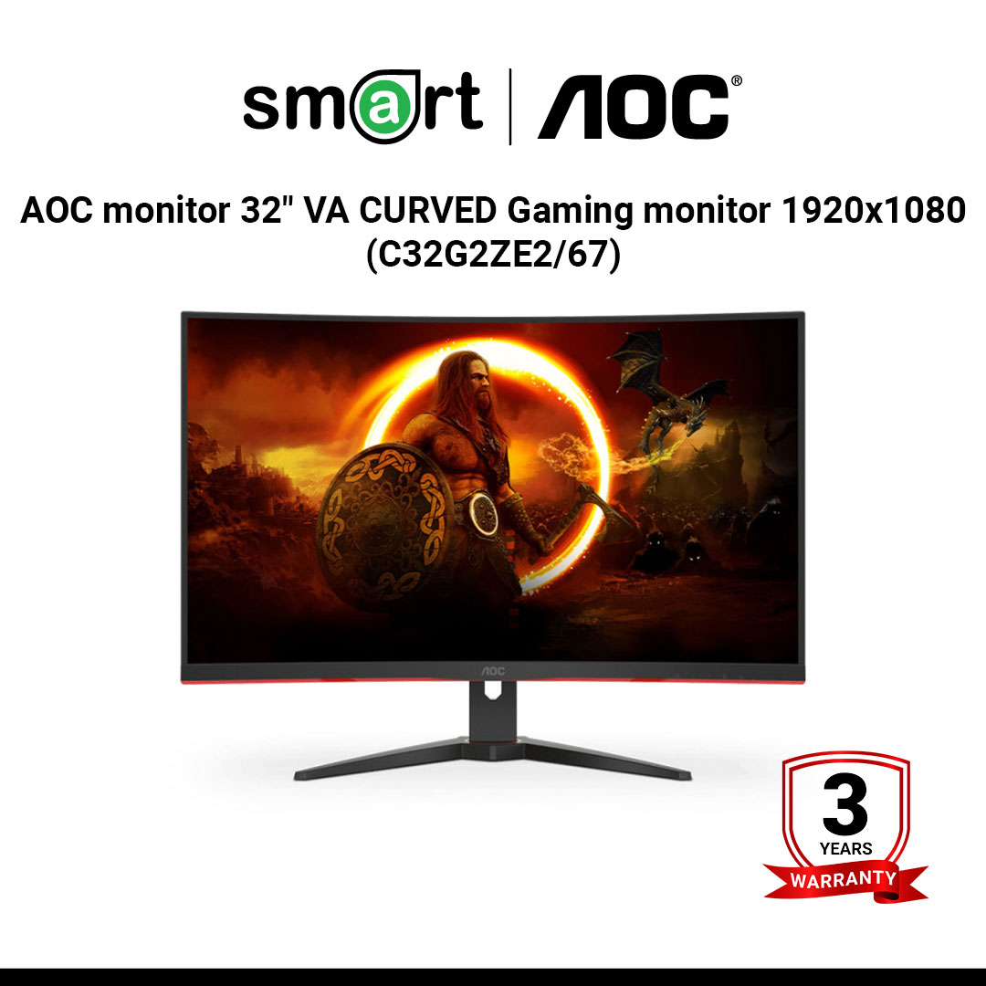จอมอนิเตอร์ AOC monitor 32" VA CURVED Gaming monitor,0.5ms,1920x1080 @250Hz,300 cd/m²,HDMI,DP,Adjustable stand - C32G2ZE2/67