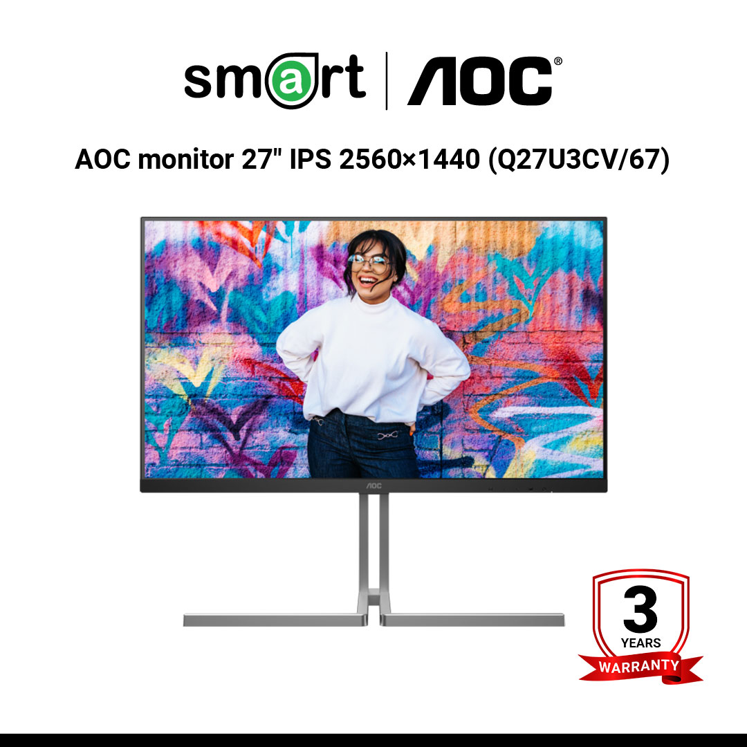 จอมอนิเตอร์ AOC monitor 27" IPS 2560×1440 @75Hz 4ms 350cd/m2 –DisplayPort, HDMI, USB-C, Black&Grey - Q27U3CV/67