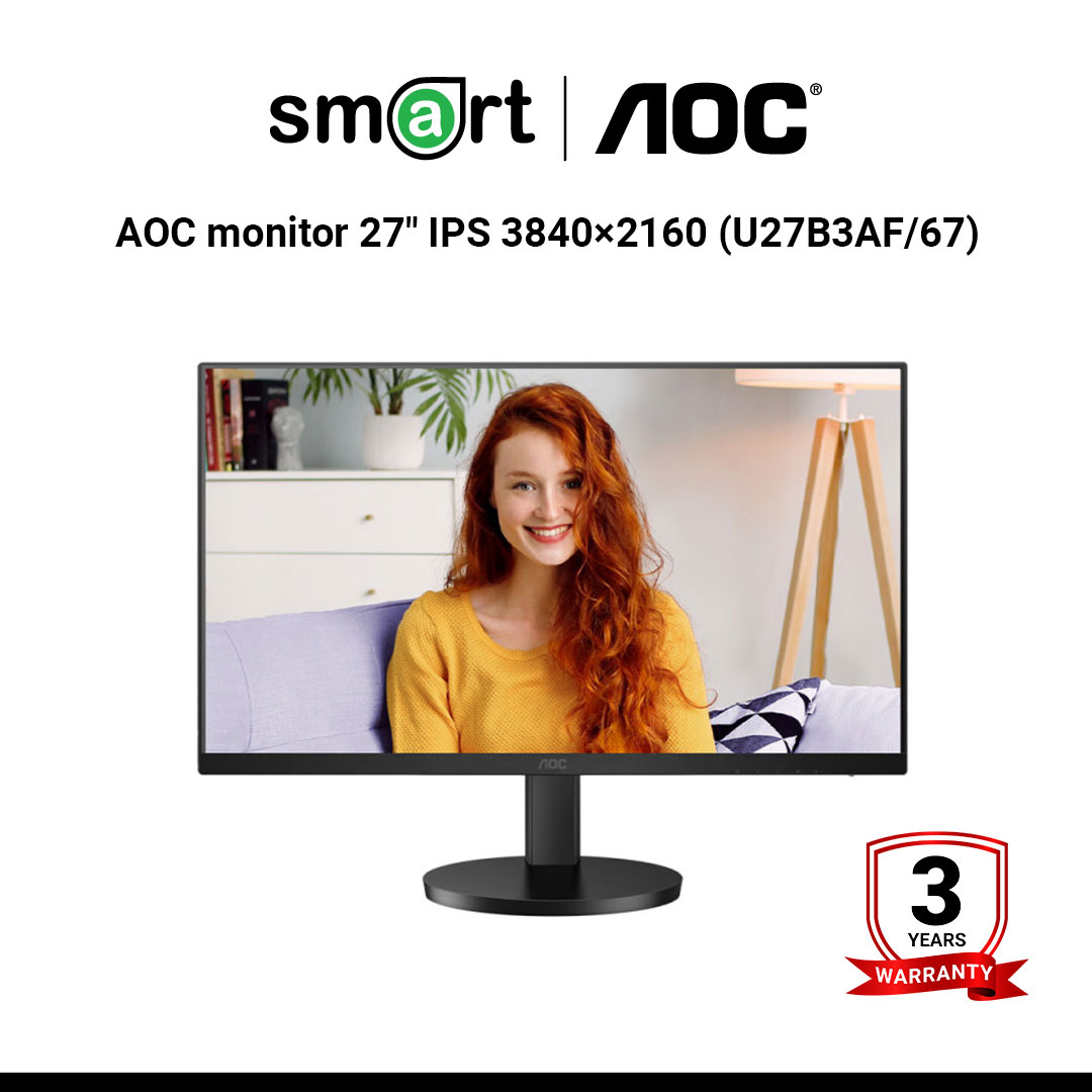 จอมอนิเตอร์ AOC monitor 27" IPS 3840×2160 4ms @60Hz 300cd/m² HDMI,USB-C, Built-in Speakers 2W×2 - U27B3AF/67