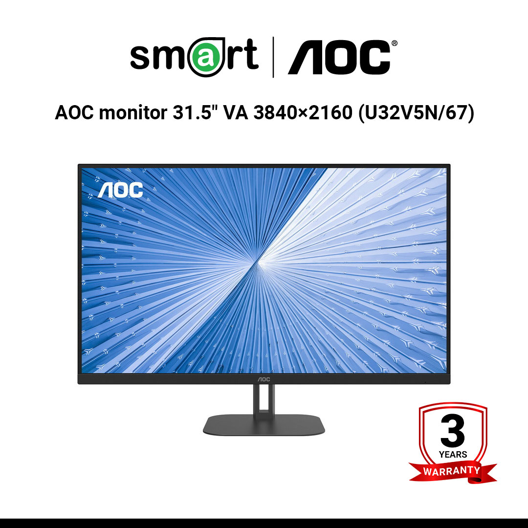 จอมอนิเตอร์ AOC monitor 31.5" VA 3840×2160 @60Hz 4ms 300cd/m² DisplayPort,HDMI,Adptive-sync - U32V5N/67