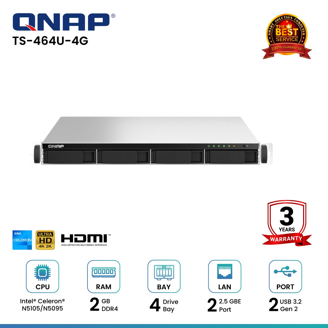 Qnap TS-464U-4G 4-Bay Nas อุปกรณ์จัดเก็บข้อมูลบนเครือข่าย