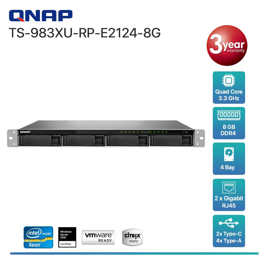 QNAP TS-983XU-RP-E2124-8G 4-Bay + Rack mount