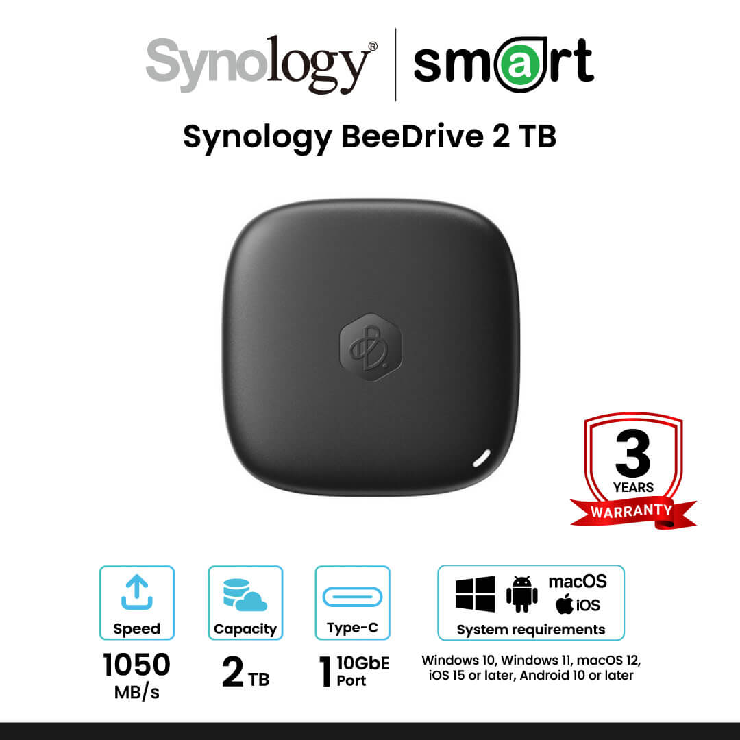 Synology BeeDrive 2 TB Personal backup hub , Built-in SSD and USB 3.2 Gen 2 (10Gbps) Type-C interface