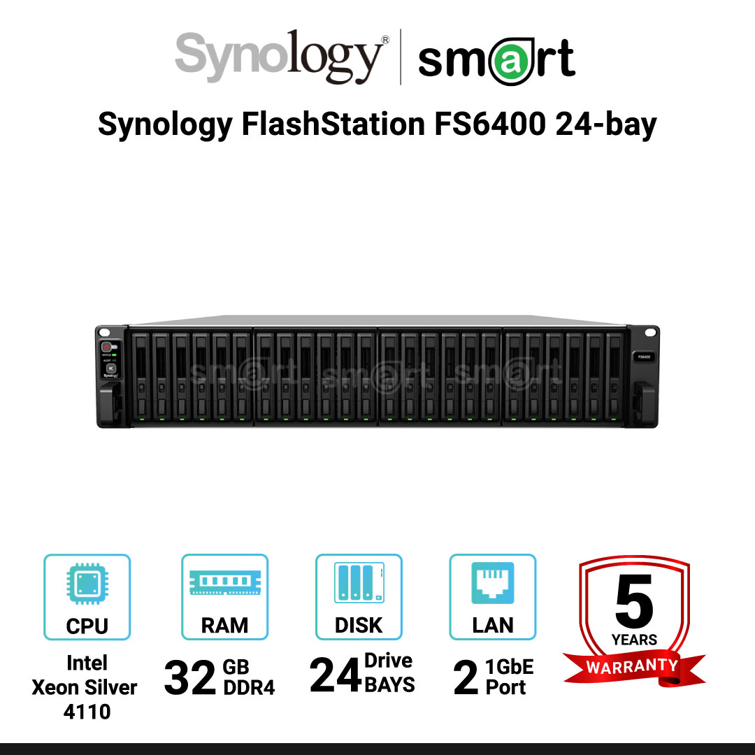 Synology FlashStationFS6400 24-bay 2.5" SAS/SATA All-flash storage (up to 72-bay)  | กรุณาติดต่อเจ้าหน้าที่เพื่อขอใบเสนอราคา