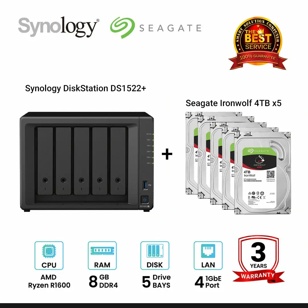 Synology DiskStation DS1522+ 5 Bays Nas + Seagate Ironwolf 4TB / 6TB / 8TB