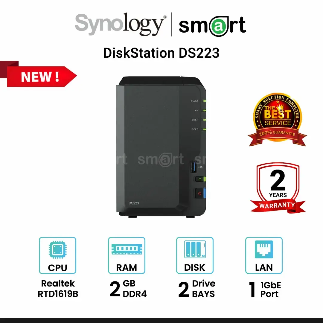 [ใช้โค้ด 11DDAYSNL0351 ลด 351.-] [NEW] Synology DiskStation DS223 2-Bay NAS