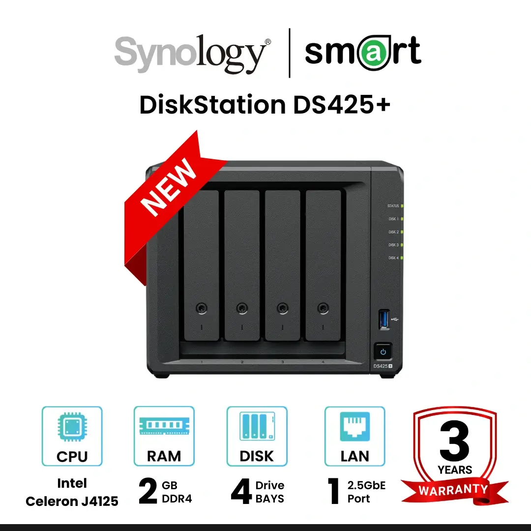 ‼️สินค้าพร้อมจำหน่าย‼️ Synology DiskStation DS425+ 4-Bay NAS อุปกรณ์จัดเก็บข้อมูลบนเครือข่าย