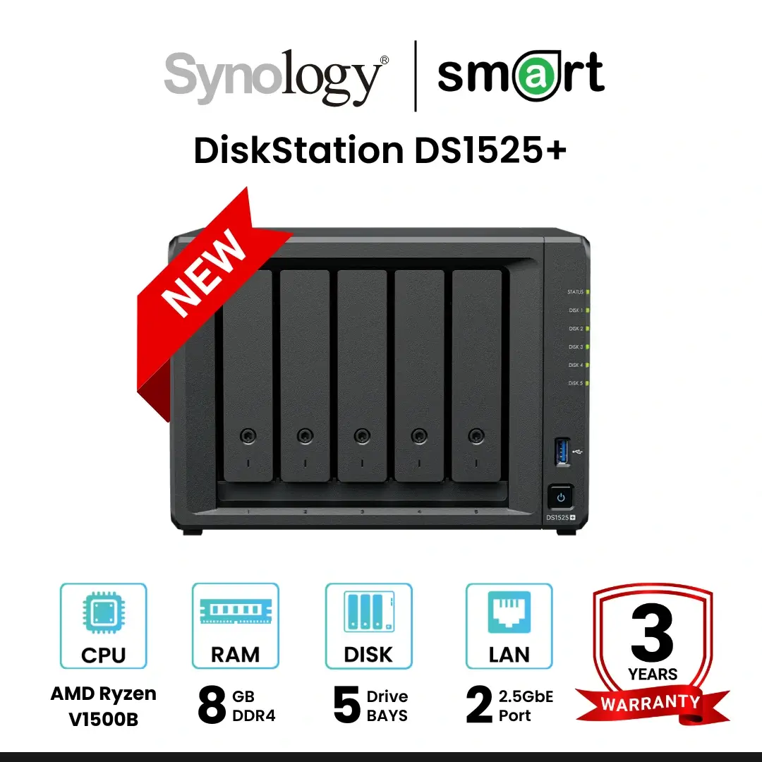 ‼️สินค้าพร้อมจำหน่าย‼️ Synology DiskStation DS1525+ 5-Bay NAS อุปกรณ์จัดเก็บข้อมูลบนเครือข่าย