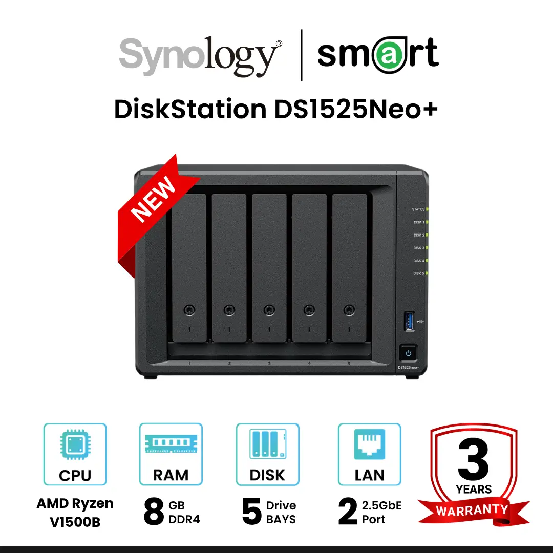 ‼️สินค้าพร้อมจำหน่าย‼️ Synology DiskStation DS1525neo+ 5-Bay NAS อุปกรณ์จัดเก็บข้อมูลบนเครือข่าย