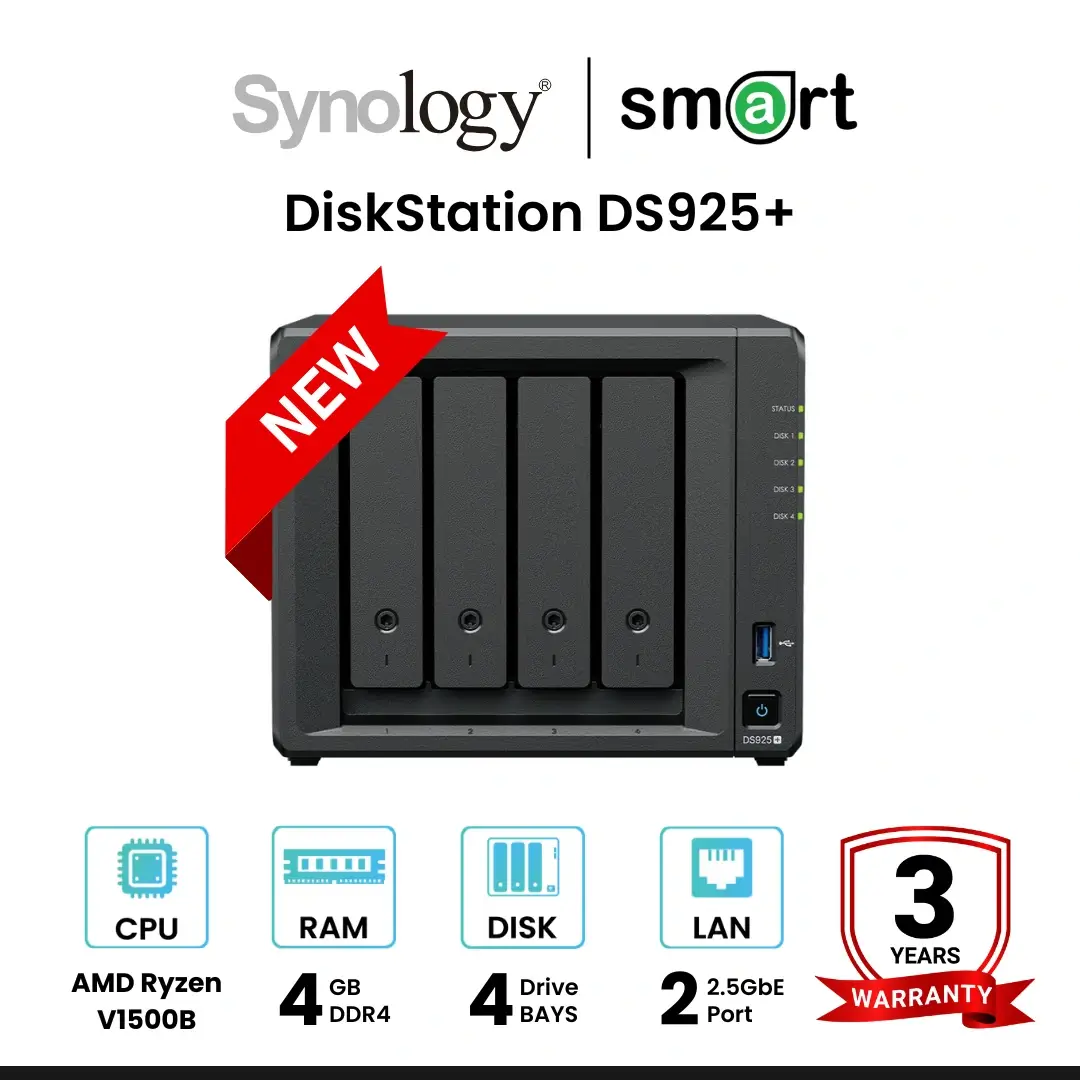 [โค้ด NEW925P0500 ลดเพิ่ม 500.-]‼️สินค้าพร้อมจำหน่าย‼️ Synology DiskStation DS925+ 4-Bay NAS อุปกรณ์จัดเก็บข้อมูลบนเครือข่าย