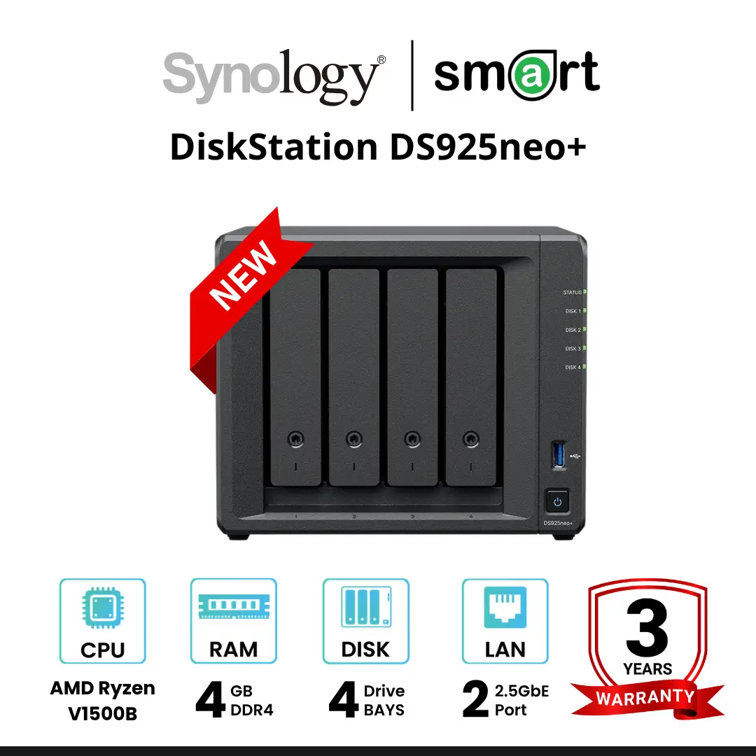 ‼️สินค้าพร้อมจำหน่าย‼️ Synology DiskStation DS925neo+ 4-Bay NAS อุปกรณ์จัดเก็บข้อมูลบนเครือข่าย