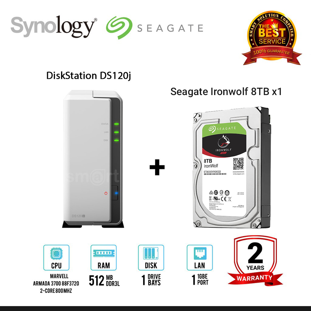 Synology DiskStation DS120j 1-Bay NAS + Seagate Ironwolf 4TB / 6TB / 8TB