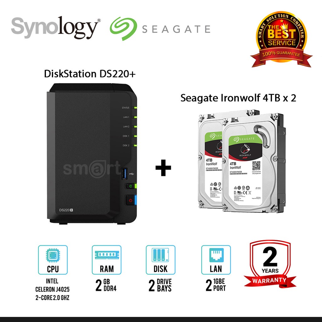 Synology DiskStation DS220+ 2-bay NAS + Seagate Ironwolf 4TB / 6TB / 8TB