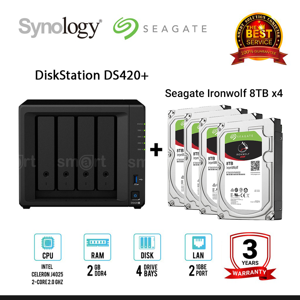Synology DiskStation DS420+ 4-bay NAS + Seagate Ironwolf 4TB (ST4000VN008) x 4
