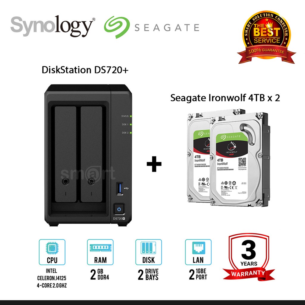 Synology DiskStation DS720+ 2-bay NAS + Seagate Ironwolf 4TB / 6TB / 8TB