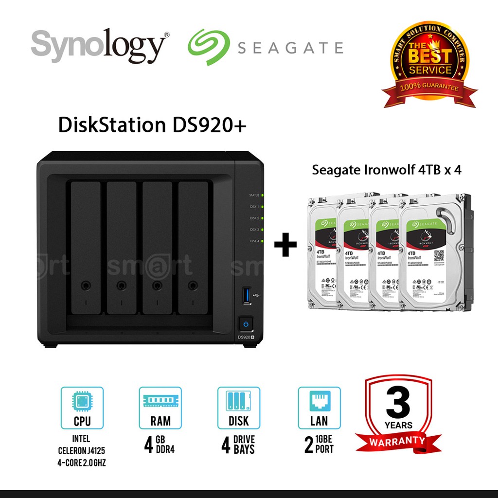Synology DiskStation DS920+ 4-bay NAS + Seagate Ironwolf 4TB / 6TB / 8TB