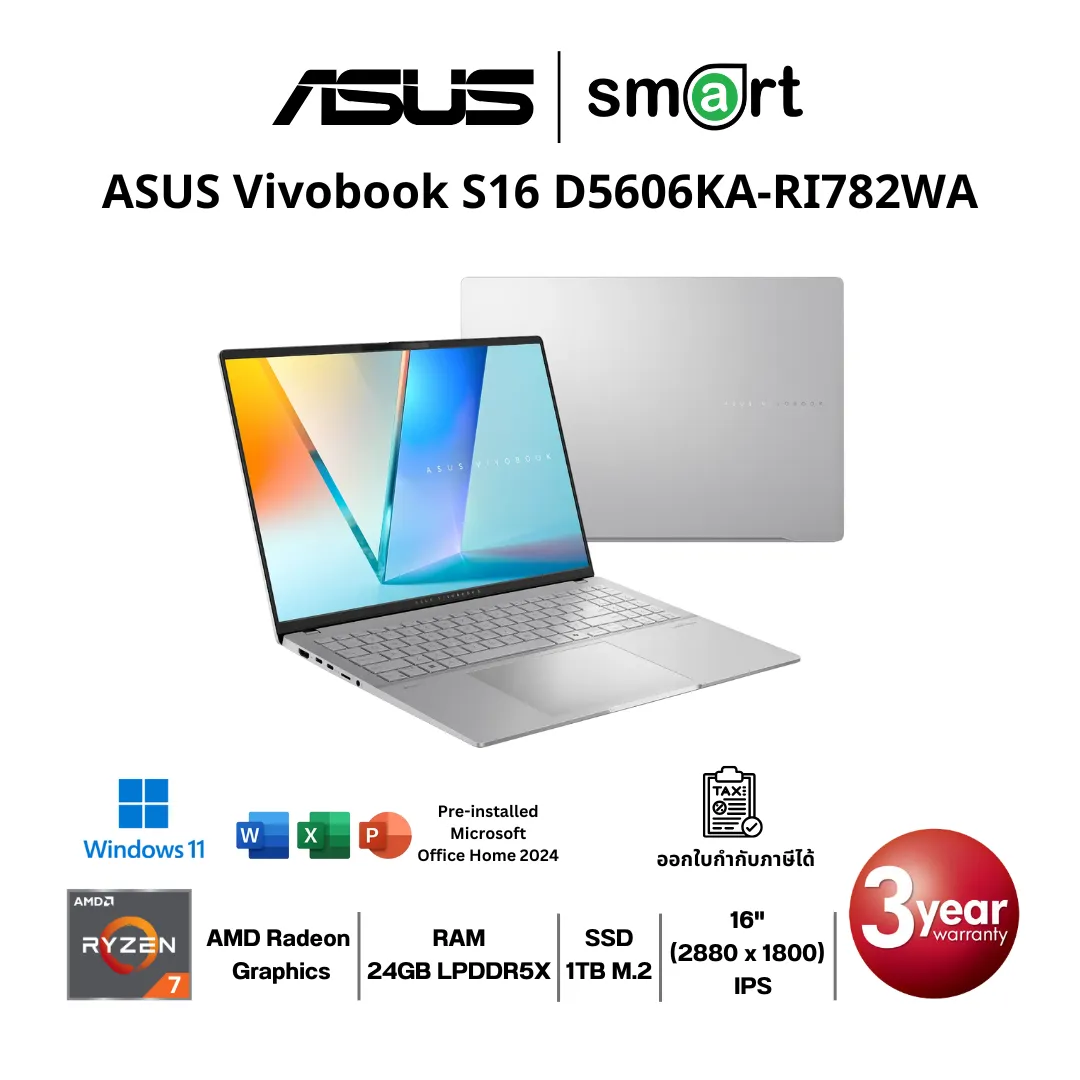 ASUS Vivobook S16 D5606KA-RI782WA Ryzen AI 7 350/24GB/1TB/16"/Win11+Office (Cool Silver)