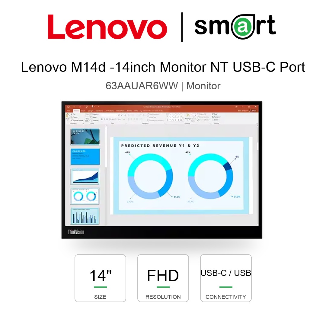Lenovo ThinkVision M14d 14" 2.2k (2240x1400) IPS Monitor NT USB-C Port