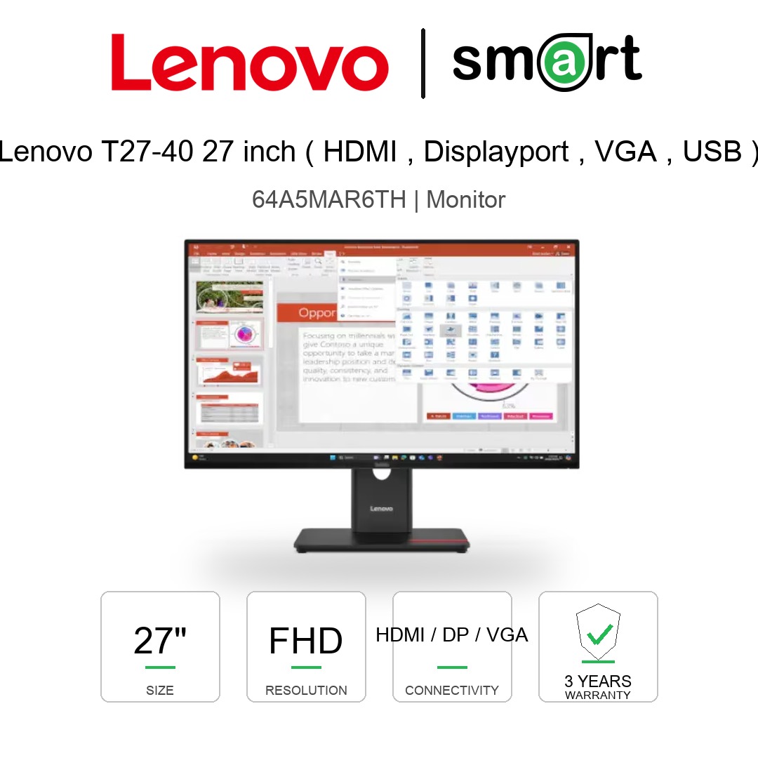 Lenovo ThinkVision T27-40 27-inch FHD 120Hz Monitor ( HDMI , Displayport , VGA , USB )