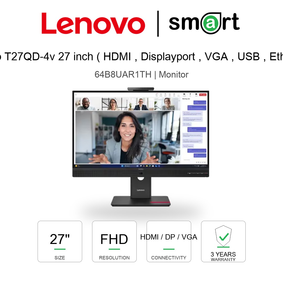 Lenovo ThinkVision T27QD-4v 27-inch QHD IPS 120Hz Monitor (HDMI , Displayport , VGA , USB , Ethernet )